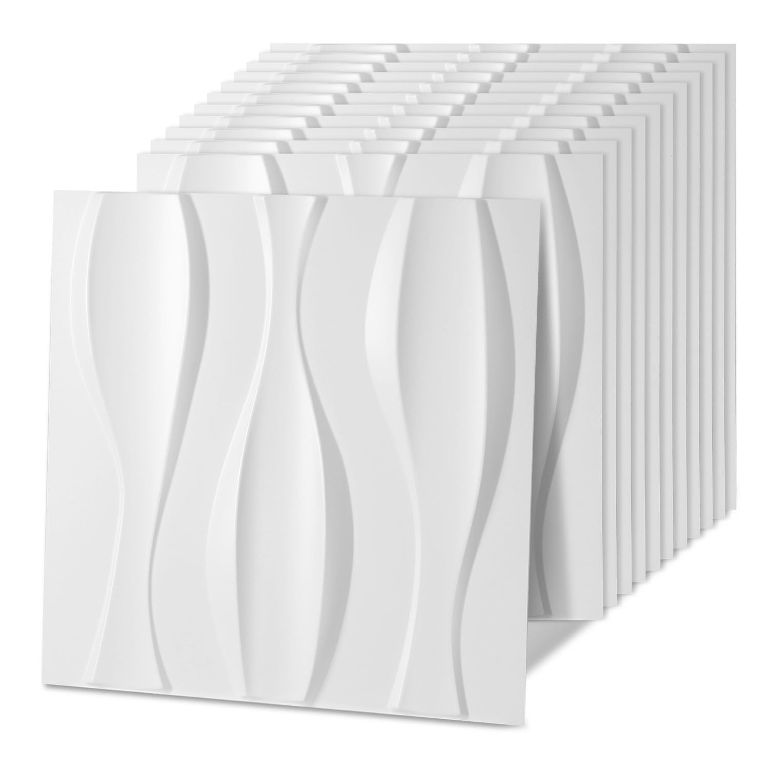 Pannelli da parete 3D, 48 pezzi, 50 x 50 cm (12 m²), 3D, aspetto moderno, pannelli decorativi da parete in PVC, resistenti all'acqua, al calore, bianco opaco