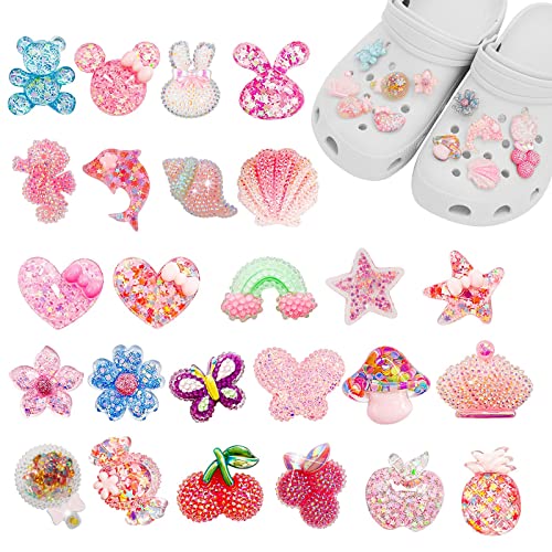 25 Pièces, Charmes de Chaussures Bling, Breloques de Chaussures de Bijoux, Les Breloques en Résine Colorées pour Sandales Sabots, Mignon CLOG Charmes, Cadeau de Fête pour Les Filles Femmes Cover