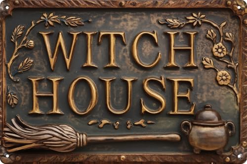 Witch House Vintage Metal Sign Decor Plaque 8x12 in Funny Retro Poster...