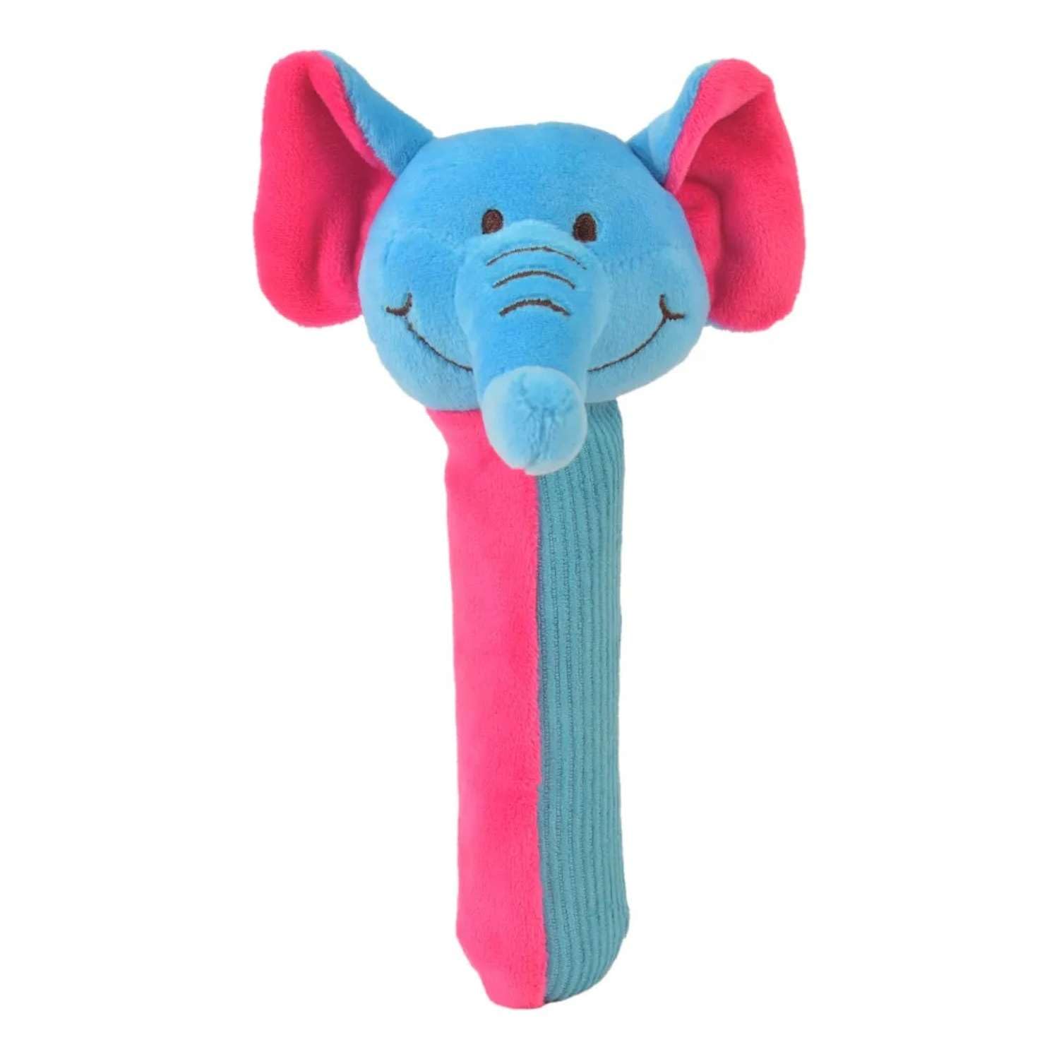 Elephant Baby Sensory Rattle by Fiesta Crafts- Squeakaboo Squeaker Toy Rattle for Newborn Baby Toys - Made of ??Soft Plush & Corduroy for - Fun, Interactive, & Colourful Rattles for Babies