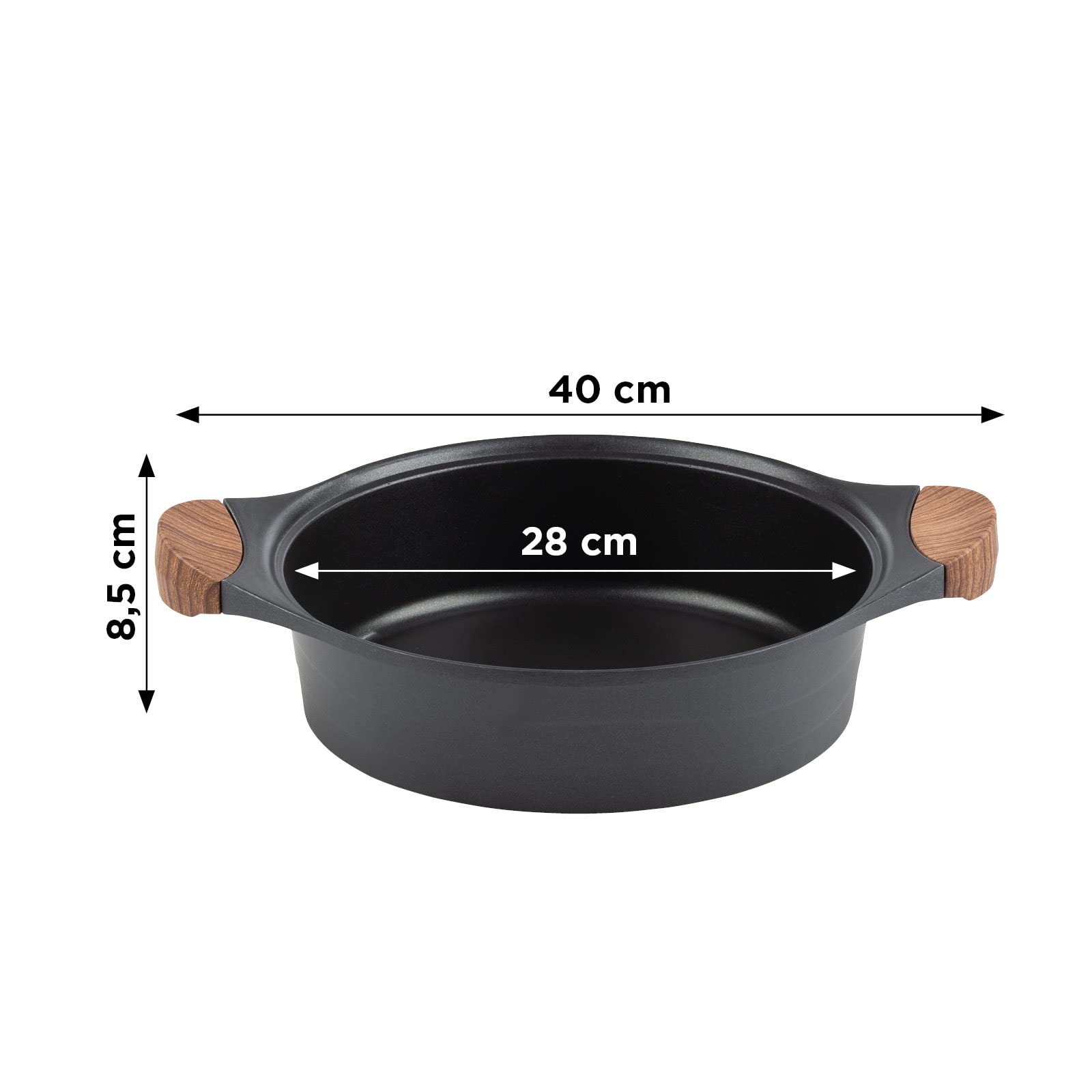 ROSMARINO Bratpfanne 28 cm - Servierpfanne aus hartgepresstem Aluminium - Schmorpfanne geeignet für alle Kochfelder inkl Induktion mit deutscher Antihaftbeschichtung
