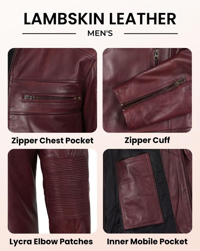Image of Blingsoul Men's Leather Jacket - Real Lambskin Motorcycle Cafe Racer Biker Style Jacket