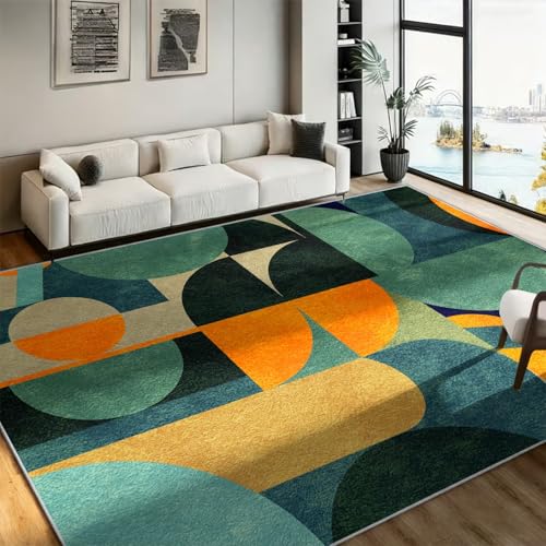 Tapete Moderno Área 5x8ft Verde Naranja Azul Geométrico miniatura 1