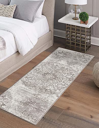 Unique Loom Sofia Collection Area Rug - Grand (2' X 6' 9" Runner, Light Gray/ Ivory) #TOP4