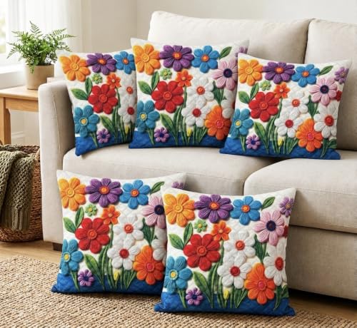 Image of BALLEY Floral Printed Cushion Covers 40x40 cm, Pack of 5