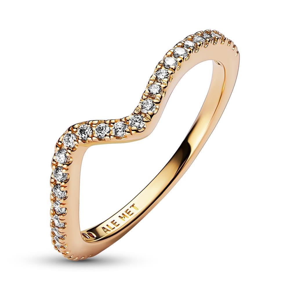 Pandora Timeless - Anello Onda placcato in oro 14k, con pietre di zirconia cubica incolori