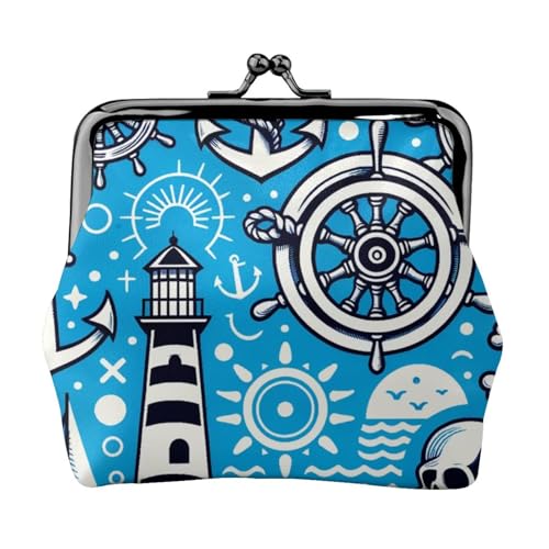 Pu Leather Buckle Coin Purse Maritime-Nautical-White Girls Kiss-Lock Change Purse Wallets