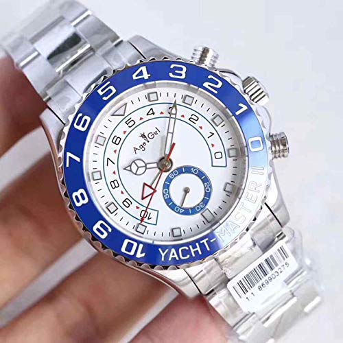New Men Automatic Mechanical Watch Luminous Blue Ceramic Bezel Silver Sapphire Yellow Gold YACHT,Colour:Rose Gold All (Color : Silver Blue)
