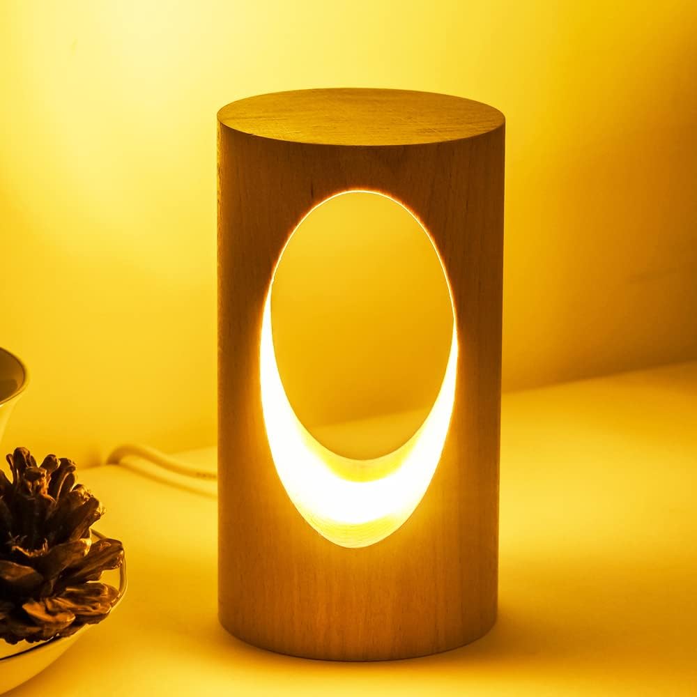 LONRISWAY LED Wood Desk Lamp, Bedroom Bedside Night Light, Dimmable Led