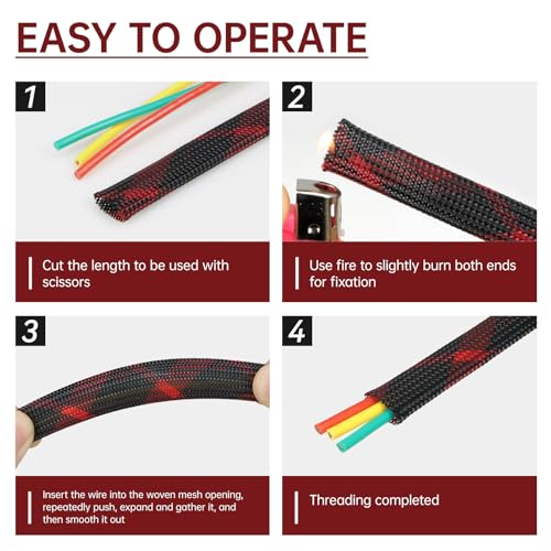 10 pies funda trenzada expandible para cableado, protección de arnés de cables, color negro-púrpura, 4mm (5/32 pulg.) miniatura 5