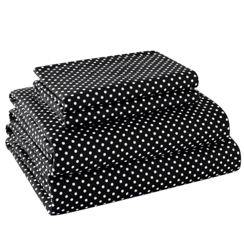 Image of MCO 4Pieces Polka Dot Sheets Set, Breathable King Sheet Set with 16 inch Deep Pocket, Modern & Luxury, Brushed Microfiber Bedding Set(King, Polkadot Black)