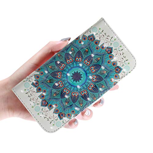 Yoking Iphone7plus手机壳笔记本型iphone8plus手机壳笔记本型iphone8plus 笔记本型手机壳时尚曼荼罗的花花纹闪闪发光3d的视觉白色保护壳耐冲击钱包型卡片收纳带挂绳磁铁