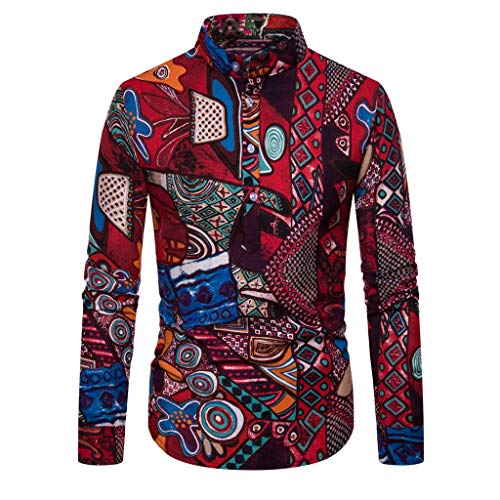 Camisas Hombre Manga Larga Camisa Estampada de Moda ZARLLE Botón Estampadas Collar de pie Vacaciones Fiesta Blusa Camisa abiertaestilo étnico Camisa Casual para Hombre Suave Cómodo Tops