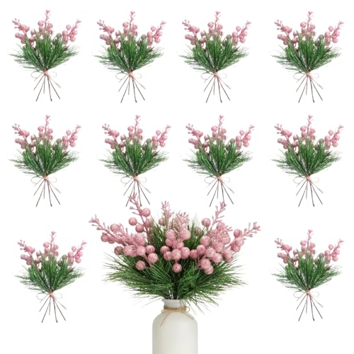 Geosar 24 Pieces Pink Christmas Artificial...