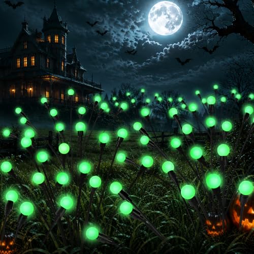 Image of Solar Halloween Lights(6Pack 60LED), Green Outdoor Halloween Decor