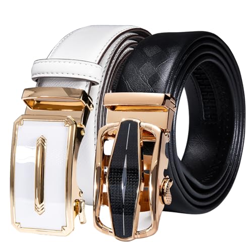 Image of Barry.Wang Mens 2 Pack Ratchet Belts Leather Adjustable 1 3 /8 inch Gift Box