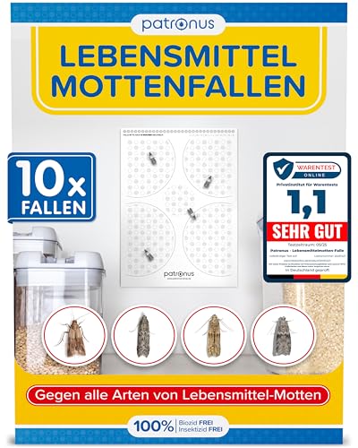 Patronus Lebensmittelmotten-Falle [10 Stück Vorteilspack] - Mottenfalle gegen Lebensmittel-Motten mit maximaler Lockwirkung - Pheromonfalle mit Hochleistungs-Leim zur Befallsermittlung