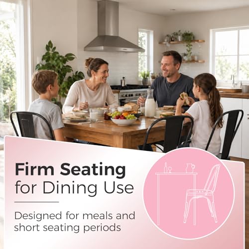 Image of Metal Dining Chairs with Backrest, Stackable, Pink, 4 Pack | Easy Assembly, Non-Slip Feet, 330 lb Capacity, Kitchen, Restaurant, Cafe, Pub, Covered Patio