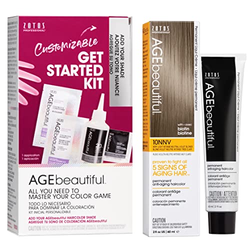 Image of AGE beautiful Permanent Hair Color Cream, 100% Gray Coverage Hair Dye with Biotin Anti-Aging Formula for Fuller, Thicker Hair, Professional Salon Quality