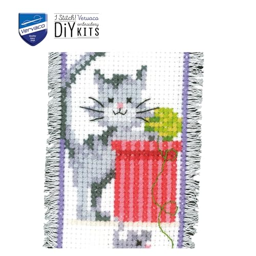 Image of Vervaco Cross Stitch Bookmark Kit Curious Cats 2.4 inch x 8 inch