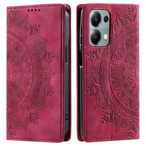 CASEONJAN Funda para Xiaomi Redmi Note 13 4G, Funda Tapa Libro Movil Carcasa PU Cuero [Ranura para Tarjeta], Flip Case Cover Billetera Carcasa para Redmi Note 13 4G (Vintage Rojo)