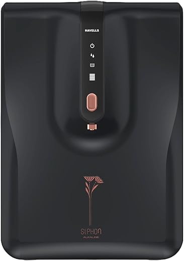 Havells Siphon Alkaline Water Purifier (Black), RO+UV+Alkaline, Copper+Zinc+Magnesium, 8 Stages Purification, 6.5L, Suitable for Borwell, Tanker &…
