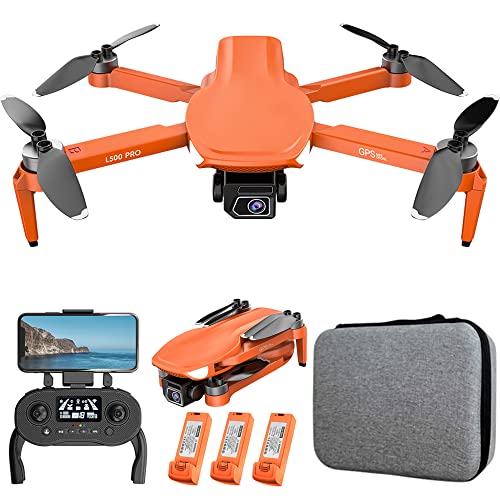 Lozenge Brushless Drone with Camera for Adults 4K GPS Drone Follow Me RC Quadcopter Helicopter L500 Pro Dual Cameras (Orange, 3 Battery&1080P Double Camera)
