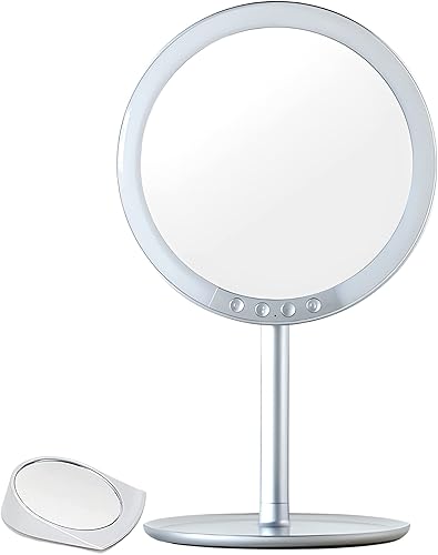 HORIUCHI - Espejo de maquillaje con luz LED 3 aumentos soporte de mesa 3 luces de color carga USB fabricado en Japón