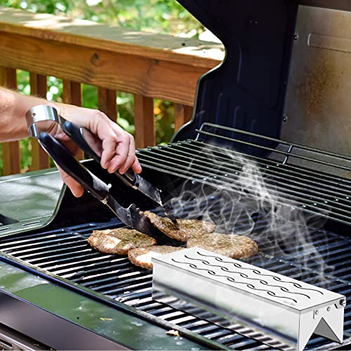 Onlyfire Smoker Box, Räucherbox mit Trog, VV-Form Smokebox, Räucherbox Gasgrill für Kohlegrill, Holzkohlegrills & Kugelgrill, Räuchern Zubehör, 30 x 7,5 x 6 cm