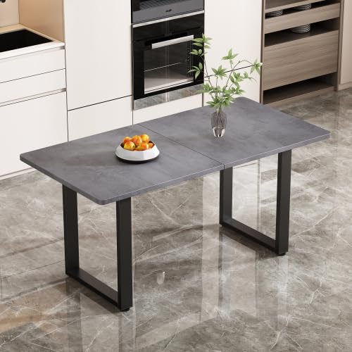 Merax Mesa de comedor de estilo industrial, mesa de comedor rectangular de hierro, mesa gris para comedor y cocina, mesa moderna de ocio, simple y práctica