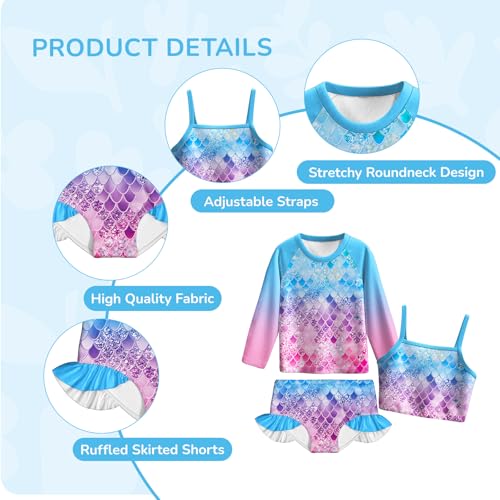LQSZ Girls Rash Guard Sets 3 Pieces Long Sleeve Swimsuits Set UPF 50+ Sun Proction Bathing Suit for 3-12Y3