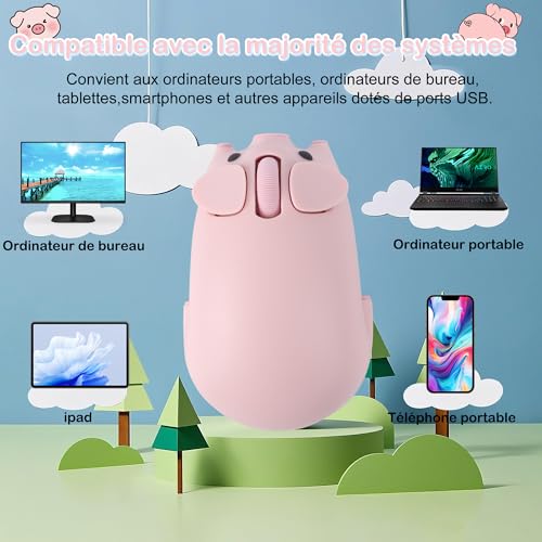 Ratón inalámbrico infantil con forma de cerdo rosa, un regalo ideal para tabletas 4
