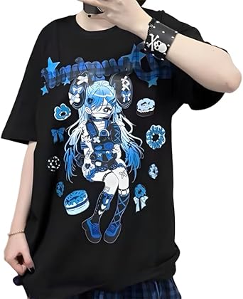 Harajuku Kawaii Crewneck Cartoon Anime Doughnut Girl Print T-Shirt