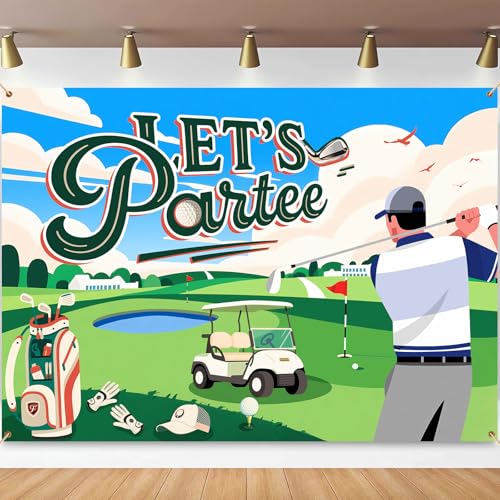 ZHXYMMS 7x5ft Let's Partee Golf Theme for Birthday Backdrop Green