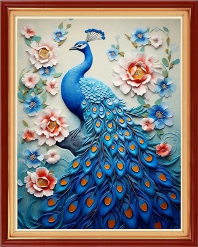 Image of Findvoor Stamped Cross Stitch Kits for Beginner Embroidery Kits for Beginners Adults DIY 11CT Cross Stitch Patterns Needlepoint Kits Crossstitching Kits-Blue Peacock 16x20 inch