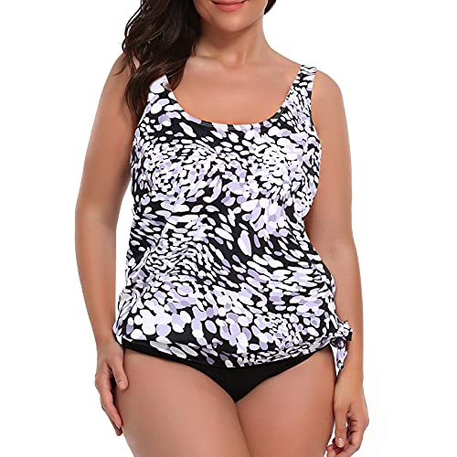 BSASB Women s Plus Size Tankini Swimsuits Two Piece Bathing Suits Printed Tummy Control Swimwear with Shorts