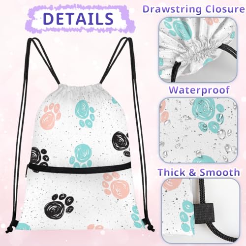 Dog Paw Pattern Drawstring Bag Drawstring Backpack Waterproof Smooth Sport Draw String Back Bag Gym Camping Beach Bag for Men Women3