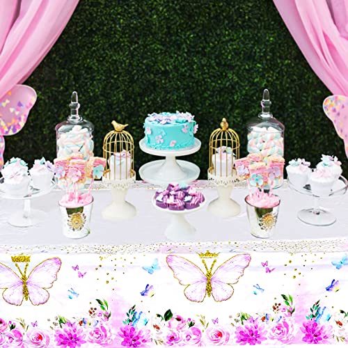 Pink Butterfly Tablecloth 3 Pack Summer Fairy Garden Spring Flowers Disposable Rectangle Table Cover Tea Party Decorations Princess Party Favors For Girls Birthday Baby Shower Party Supplies 43 X 71’ #TOP3