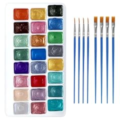 APOMOONS Set di Colori ad Acquerello Metallizzati, 24 Colori, Acquerelli per Dipingere, Colori ad Acquerello, Solidi Glitterati, Solubili E Miscelabili, con 9 Pennelli Inclusi per Principianti