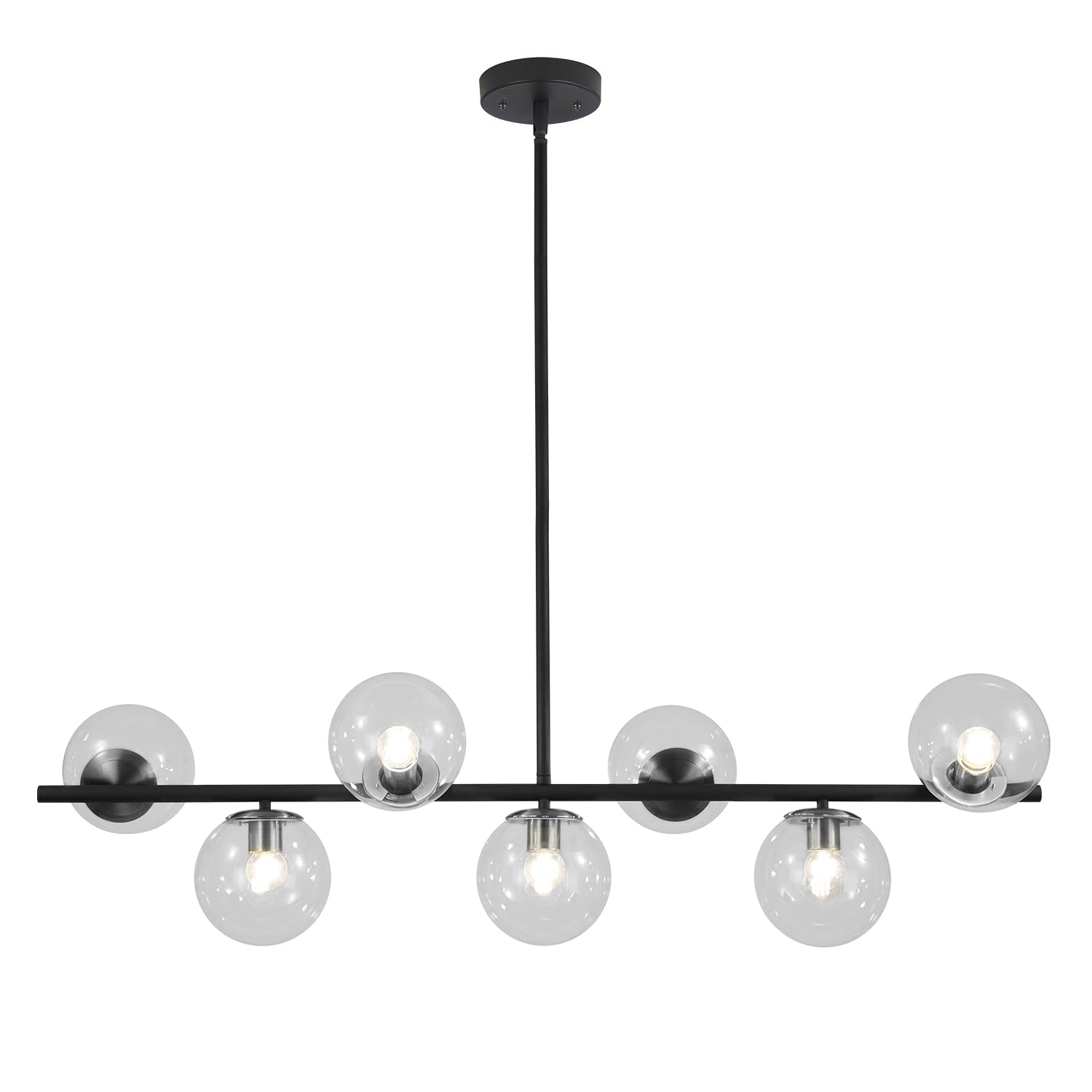 7-Light Clear Glass Globe Chandelier Black Linear Sputnik Chandeliers Mid Century Modern Kitchen Island Pendant Lighting Dining Room Bubble Chandelier Lighting