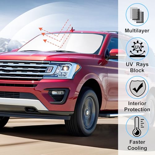 Image of Windshield Sun Shade Custom Fit for 2018-2024 2025 Ford Expedition SUV Accessories Foldable Sunshade Sun Blocker Protect Car from Sun Rays & Heat Damage Keep Car Cooler