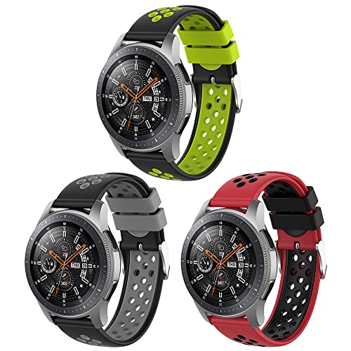 PINHEN 3 Pack 22mm Watchbands Compatible with Samsung Galaxy Watch 46mm SM-R800 R800/Galaxy Watch 3 45mm R840/Gear S3 Classic and Frontier,Soft Silicone Sport Watch Band for Men Women (GGB, 22mm)