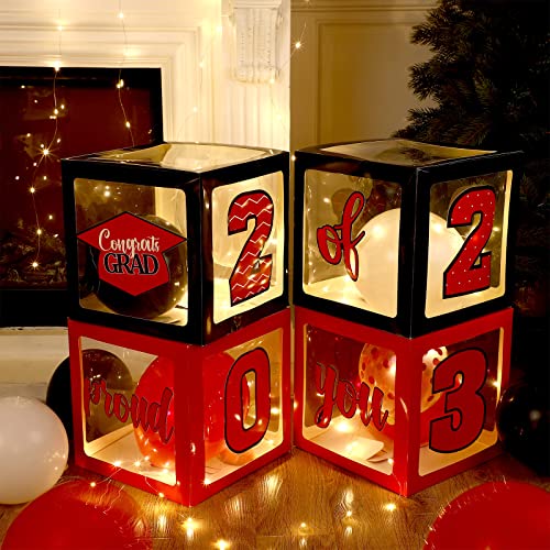 Graduation Box Decorations With Balloon And Led Light Strings Congrats 2023 Grad Party Supplies Proud Of You Balloon Boxes For Class Of 2023 School College Party Decor, 44 Pieces (Red) #TOP6