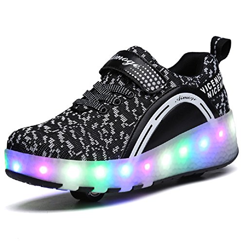 Nsasy Roller Shoes Girls Boys Wheels Sneakers Led Light up Sport Shoes Roller Skates Best Gift
