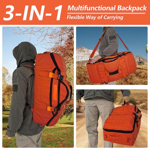 Image of Hannibal Tactical 65L Large Duffle Bag, 3-in-1 Tactical Backpack MOLLE Pack for Sports, Gym, Outdoor, Orange