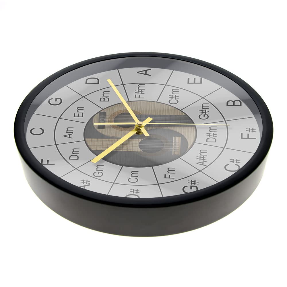 Reloj de pared musical Yin y Yang con estructura de metal, bajo acústico, gráfico del círculo de los quintos con marco de aluminio, reloj de pared regalo para bajista bajista