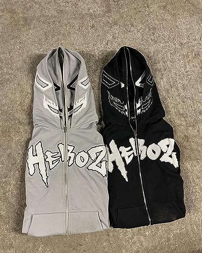 Sunwittafy Y2k Hoodie Men Teens Funny Graphic Full Zip Up Hoodie Over Face Camo Lazy Style Oversized Sweatshirt Demon Jacket3