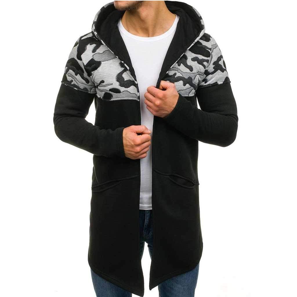 Men's Hoodie Sweater Casual Camouflage Stitching Long Cardigan Long Sleeve Outwear Sweatshirt Jacket