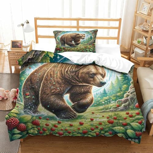 Housse de couette 135x200cm ours brun imprimé 3D microfibre douce