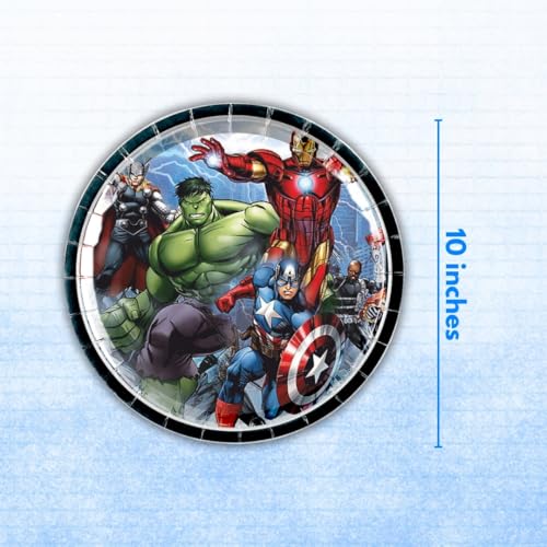 Image of Wanna Party Pack of 8 Super Hero Theme Party Paper Plates for Superhero Theme Decorations - 10 inch Plates Colorful Tableware Set for Boys Kids Baby Birthday Decoration Items
